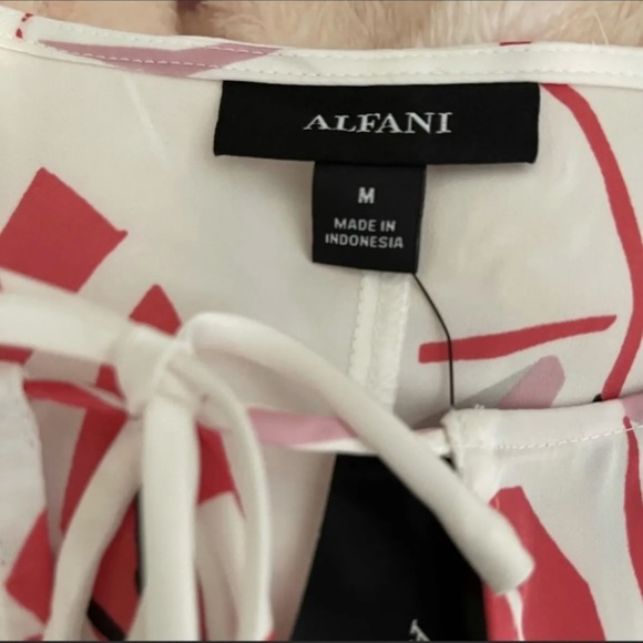 Alfani Floral Print Red Tie Front Long Sleeve Blouse - Picture 5 of 7